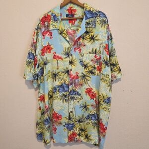 George Hawaiian Shirt Flamingo Tropical Aloha Island Resort Vacation Men's XL